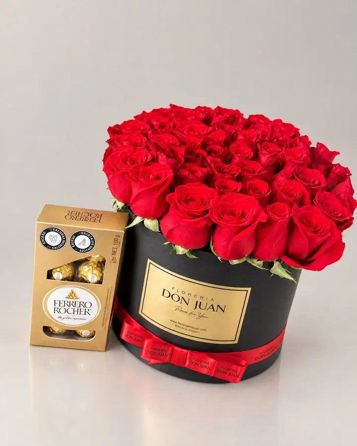 Caja bouquet redonda de rosas rojas — fotografía studio de la casa