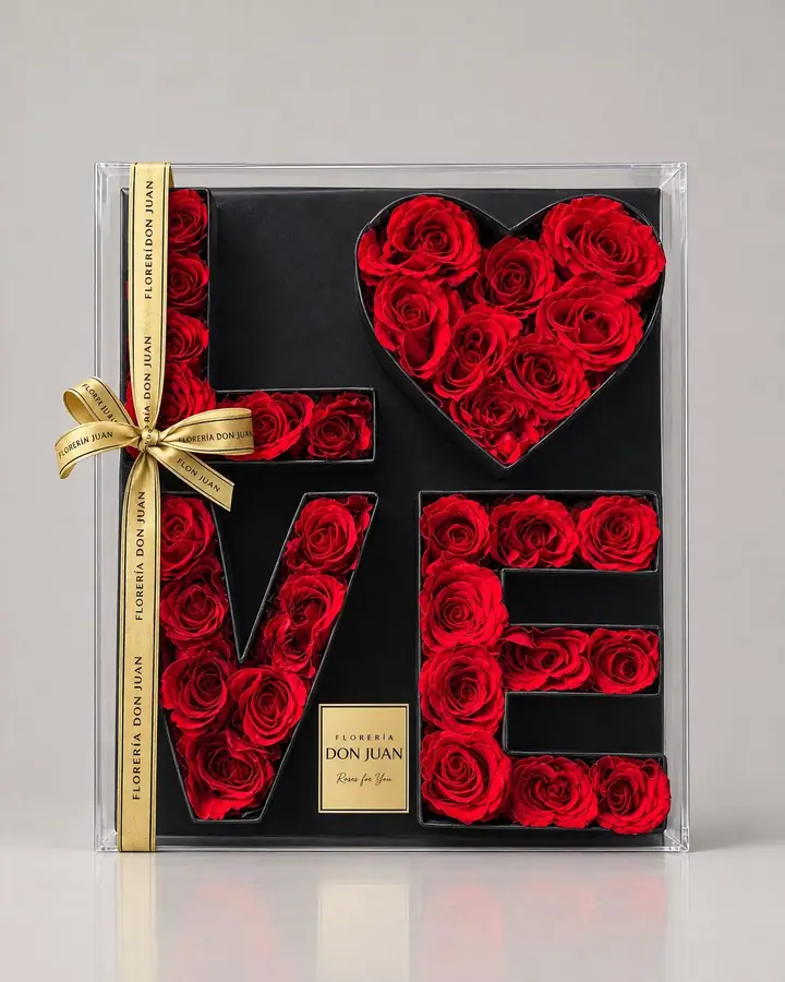 Love — Cajas de lujo de Florería Don Juan, fotografía studio — vista de frente