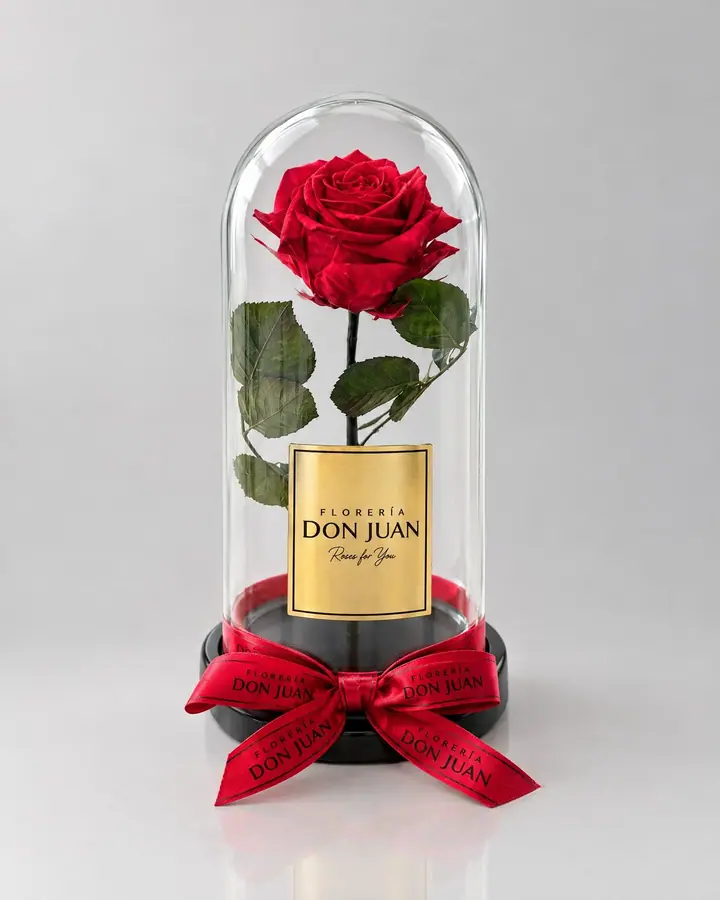 Rosa cúpula roja — Rosas eternas de Florería Don Juan, fotografía studio — vista de frente