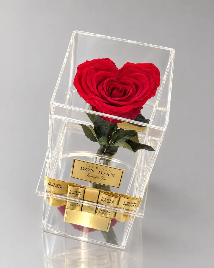 Rosa corazón en acrílico — Corazones de Florería Don Juan, fotografía studio
