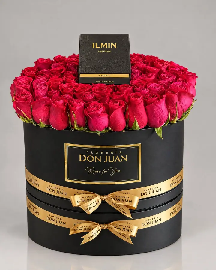 Bouquet Especial — Cajas de lujo de Florería Don Juan, fotografía studio — vista de frente