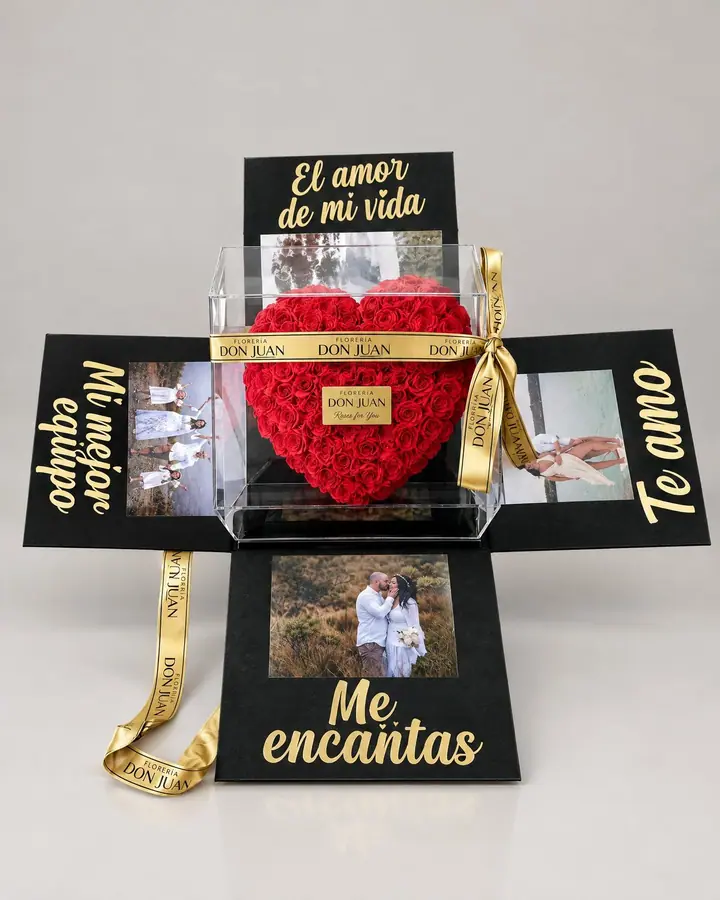Corazón en caja sorpresa — Corazones de Florería Don Juan, fotografía studio — vista de frente