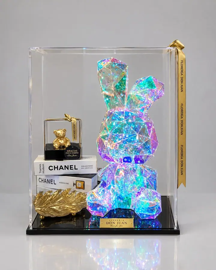 Conejo luminoso de 45 cm — Teddys y figuras de Florería Don Juan, fotografía studio — vista de frente
