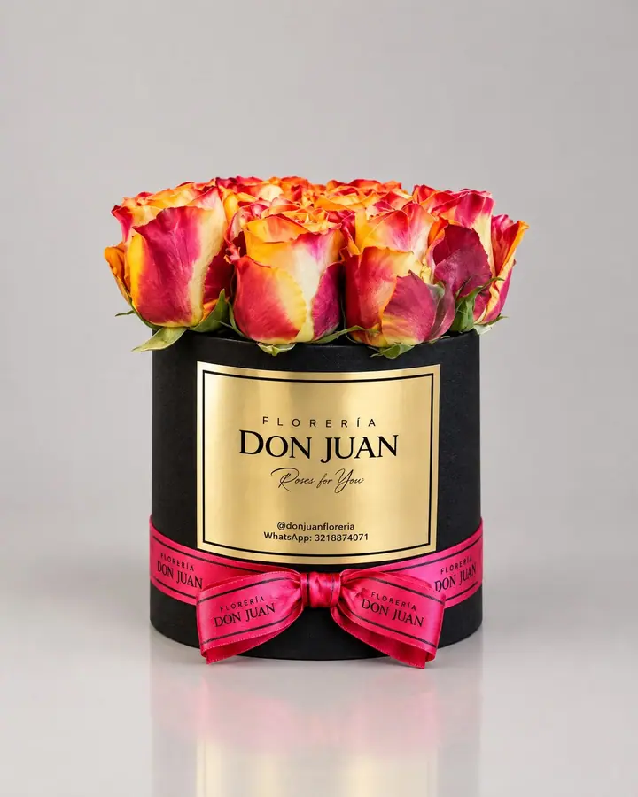 Cilindro 24  rosas — Ramos y buchones de Florería Don Juan, fotografía studio — vista de frente