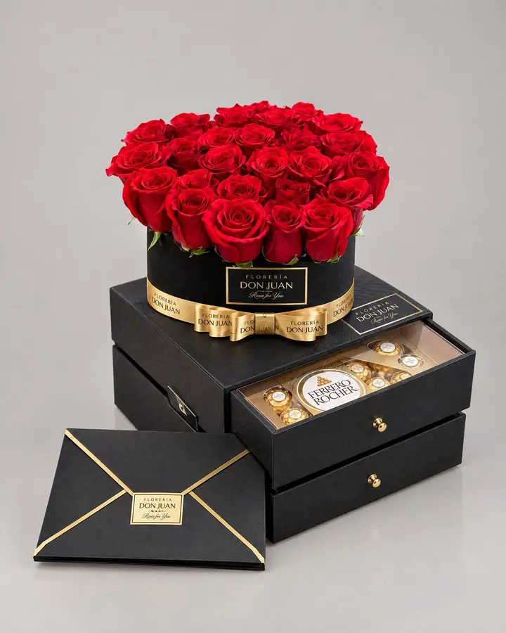 Corazón con Cajon de Ferrero — Corazones de Florería Don Juan, fotografía studio — vista de frente