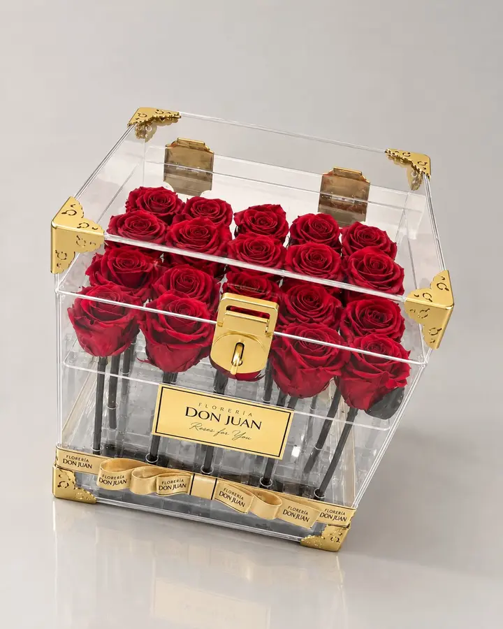 Cofre de 20 rosas eternas — Rosas eternas de Florería Don Juan, fotografía studio