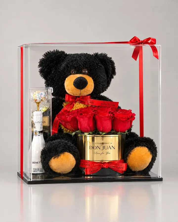 Box acrílico Deluxe 50 cm — Combos de celebración de Florería Don Juan, fotografía studio — vista de frente