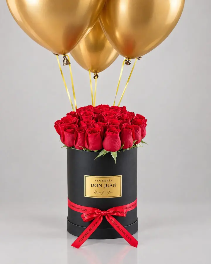 Cilindro alto con bombas — Combos de celebración de Florería Don Juan, fotografía studio — vista de frente