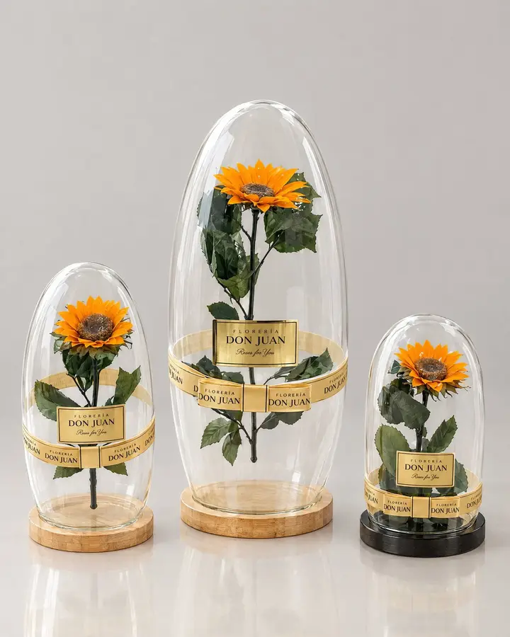 Girasoles preservados — Girasoles y amarillas de Florería Don Juan, fotografía studio — vista de frente