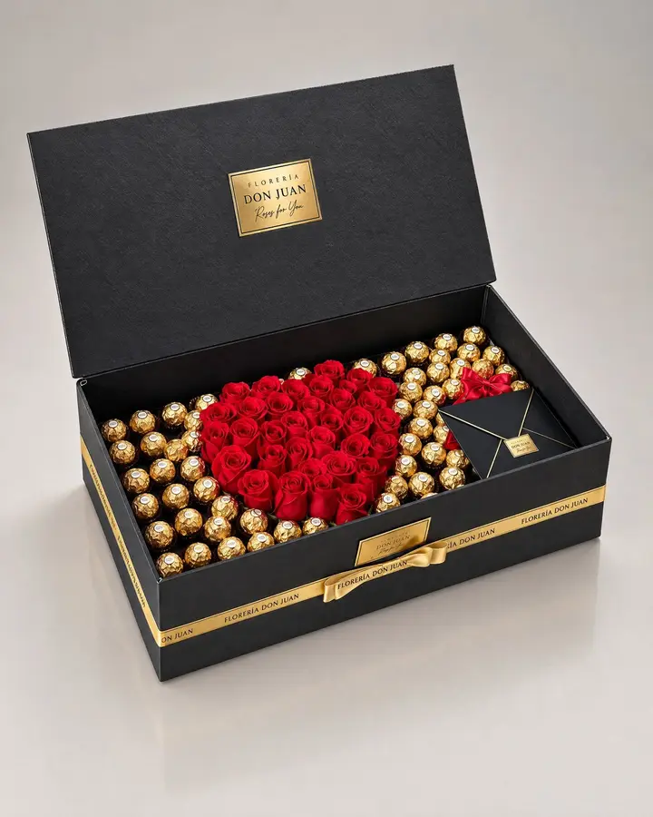 Caja deluxe 100 Ferreros y corazón — Corazones de Florería Don Juan, fotografía studio