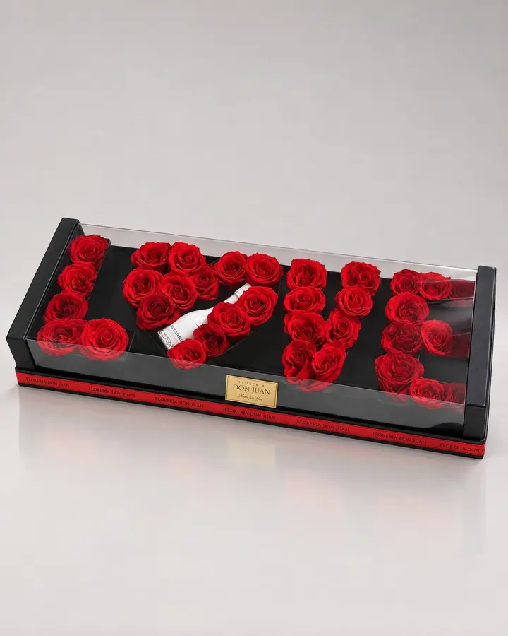 Elegante Love de 80 cm  en acetato — Cajas de lujo de Florería Don Juan, fotografía studio