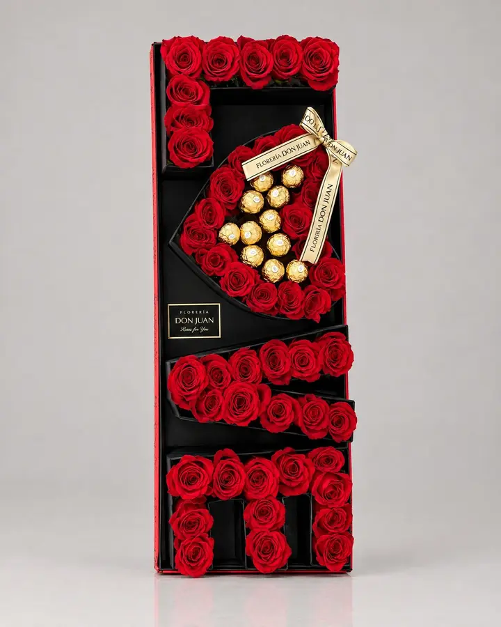 love con Ferreros — Cajas de lujo de Florería Don Juan, fotografía studio — vista de frente