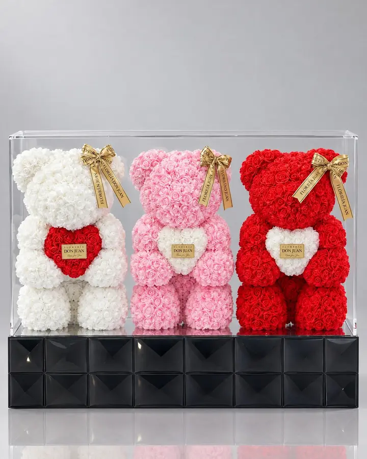 Teddy corazón 40 cm — Teddys y figuras de Florería Don Juan, fotografía studio — vista de frente