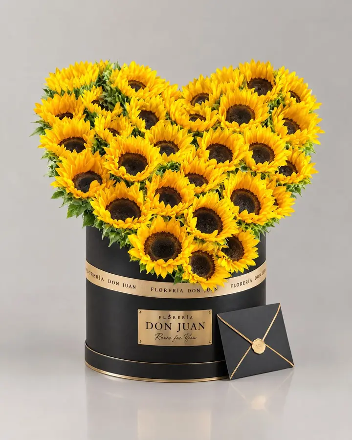 Corazón girasoles — Corazones de Florería Don Juan, fotografía studio — vista de frente