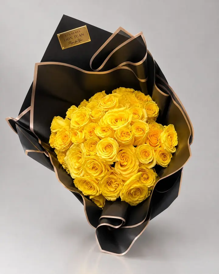 Cono de 50 rosas de exportación amarillas — Girasoles y amarillas de Florería Don Juan, fotografía studio