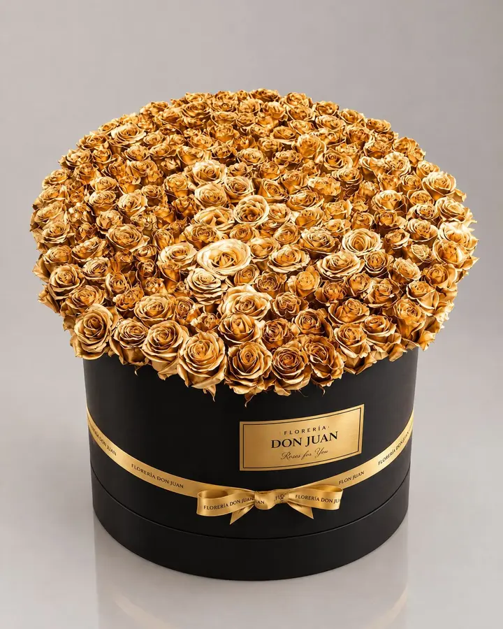 Ramo 200 rosas doradas — Ramos y buchones de Florería Don Juan, fotografía studio