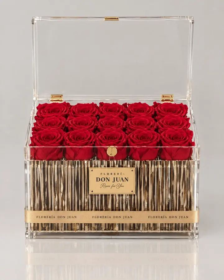 Cofre 20 rosas eternas — Rosas eternas de Florería Don Juan, fotografía studio — vista de frente