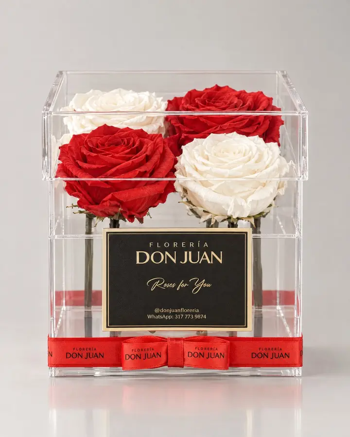 Caja Valentín — Rosas eternas de Florería Don Juan, fotografía studio — vista de frente