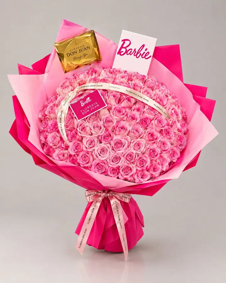 Ramo Barbie de 75 rosas — Ramos y buchones de Florería Don Juan, fotografía studio