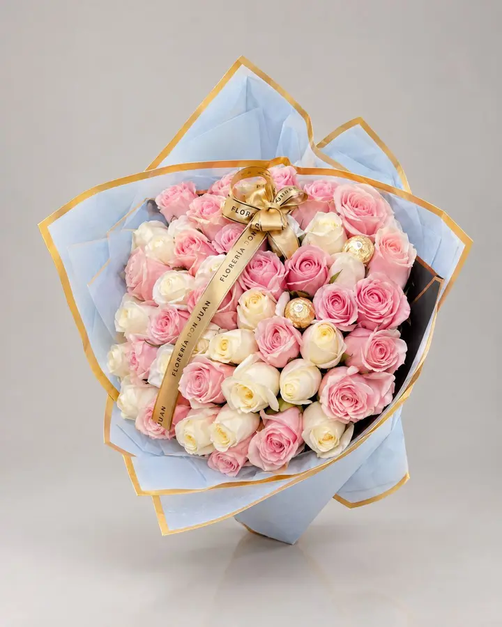 Cono de 50 rosas rosado — Ramos y buchones de Florería Don Juan, fotografía studio