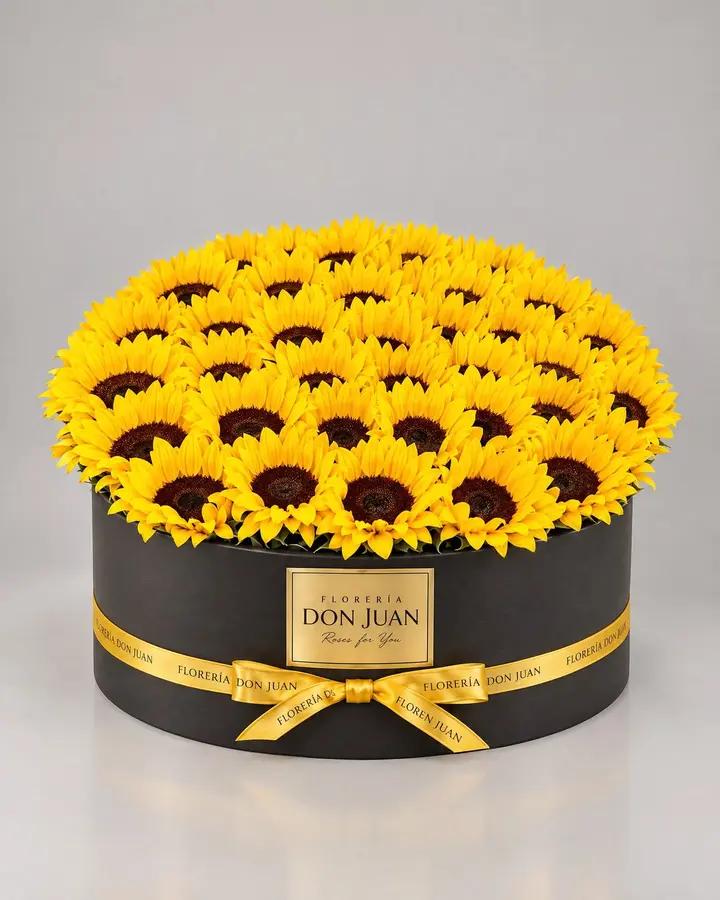 Círculo grande de girasoles — Girasoles y amarillas de Florería Don Juan, fotografía studio — vista de frente