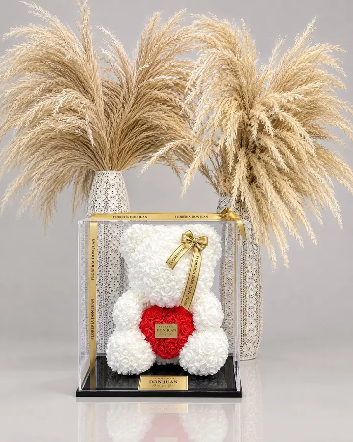 Oso blanco de 40 cm — Teddys y figuras de Florería Don Juan, fotografía studio — vista de frente