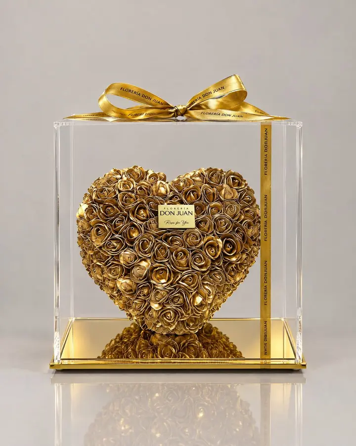 Corazón dorado — Corazones de Florería Don Juan, fotografía studio — vista de frente