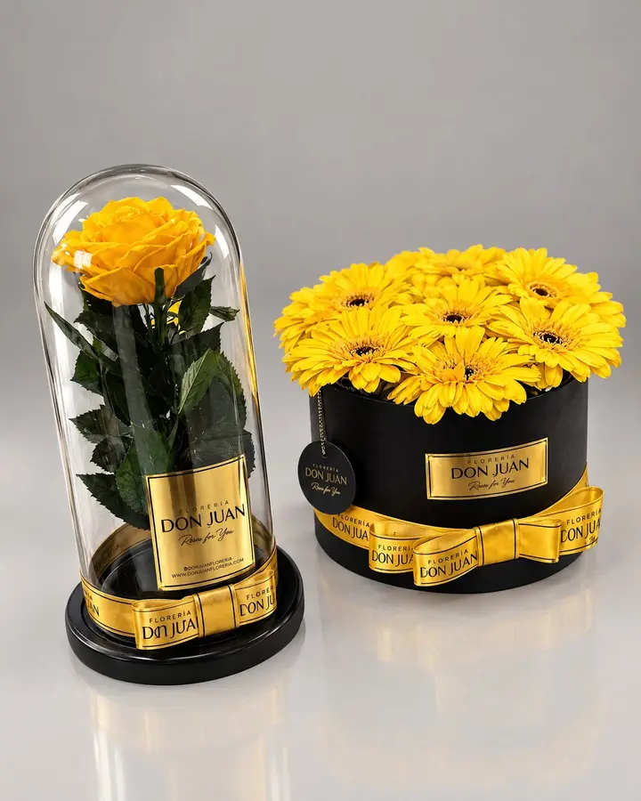 Rosa eterna amarilla — Girasoles y amarillas de Florería Don Juan, fotografía studio