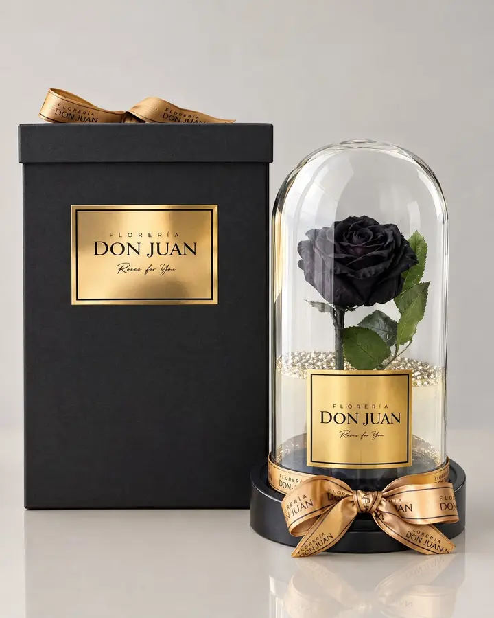 Rosa mística negra — Rosas eternas de Florería Don Juan, fotografía studio — vista de frente