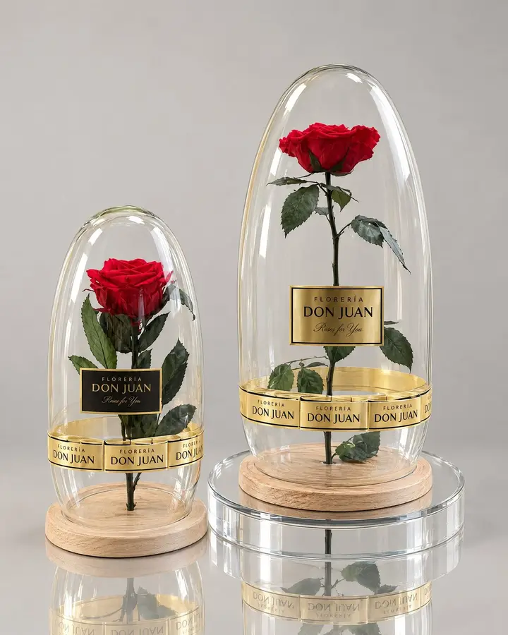 Rosa bala 35 cm — Rosas eternas de Florería Don Juan, fotografía studio — vista de frente