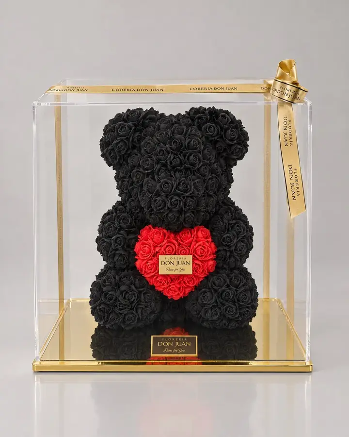 Teddy Deluxe negro — Teddys y figuras de Florería Don Juan, fotografía studio — vista de frente