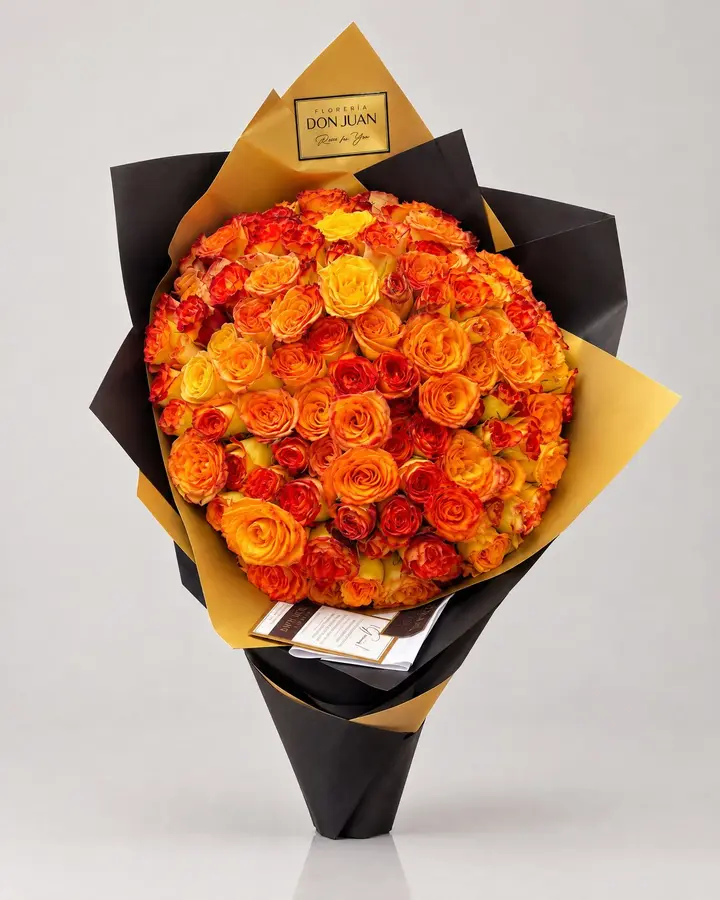 Cono 125 rosas de exportación — Girasoles y amarillas de Florería Don Juan, fotografía studio — vista de frente