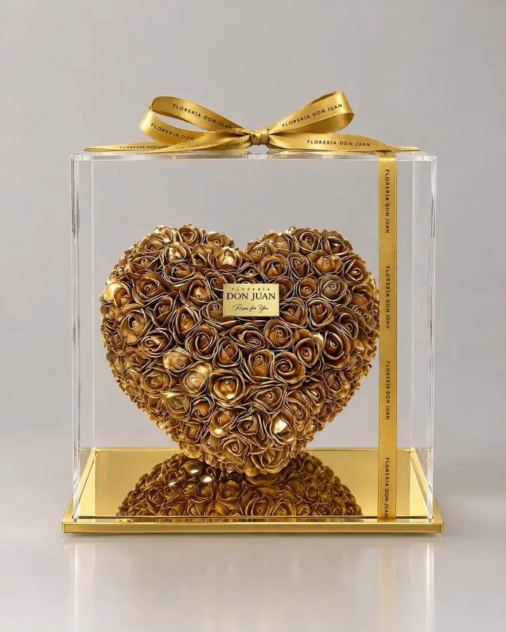 Corazón deluxe oro — Corazones de Florería Don Juan, fotografía studio — vista de frente