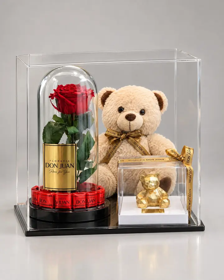 Box acrílico mediana 35 cm — Combos de celebración de Florería Don Juan, fotografía studio