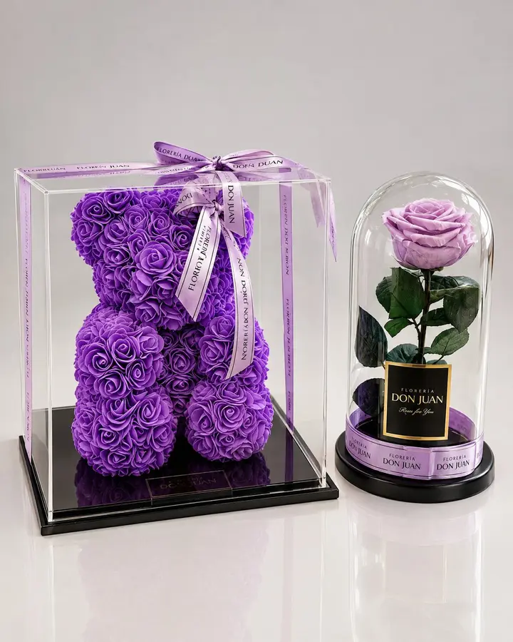 Teddy y rosa eterna — Combos de celebración de Florería Don Juan, fotografía studio