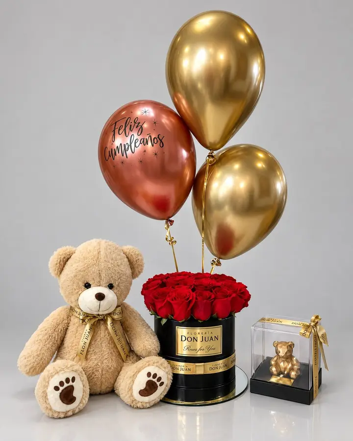 Combo Celebracion y peluche — Combos de celebración de Florería Don Juan, fotografía studio — vista de frente