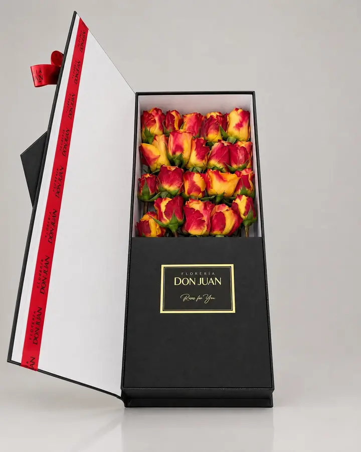 Caja Premium 24 rosas — Cajas de lujo de Florería Don Juan, fotografía studio — vista de frente