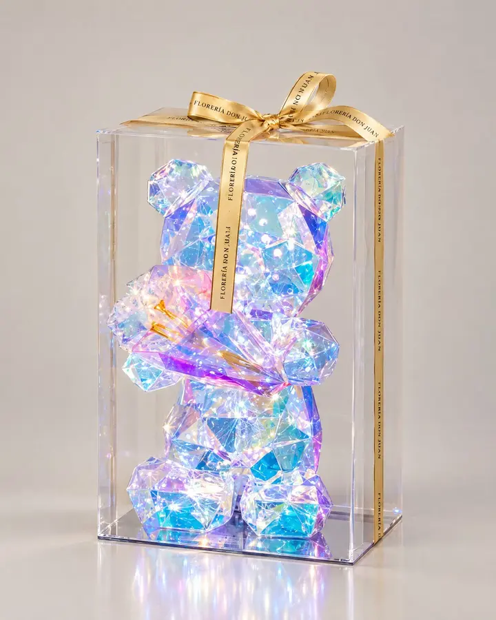 Oso luminoso con ramo galaxy — Teddys y figuras de Florería Don Juan, fotografía studio